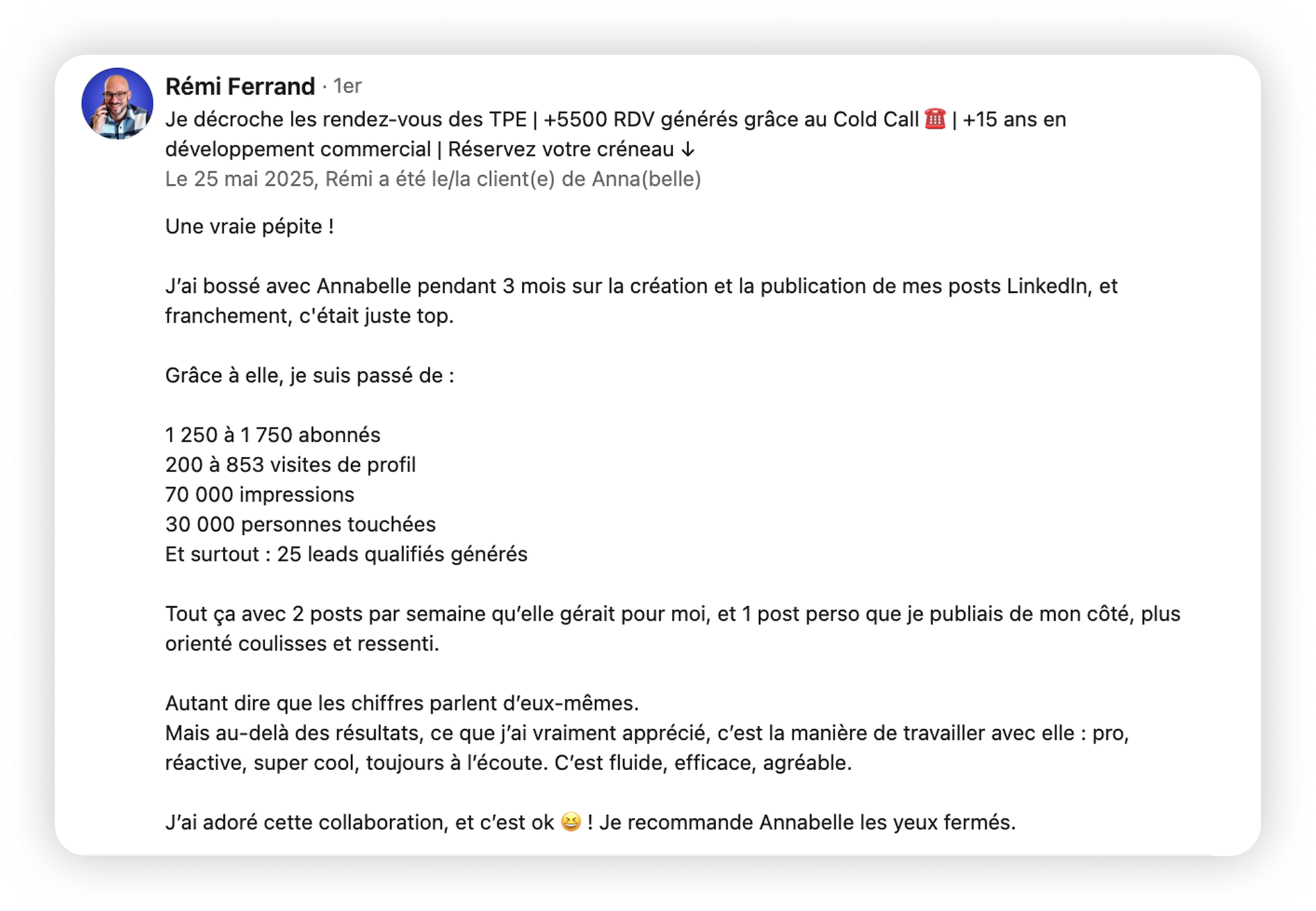 Avis LinkedIn de Rémi Ferrand