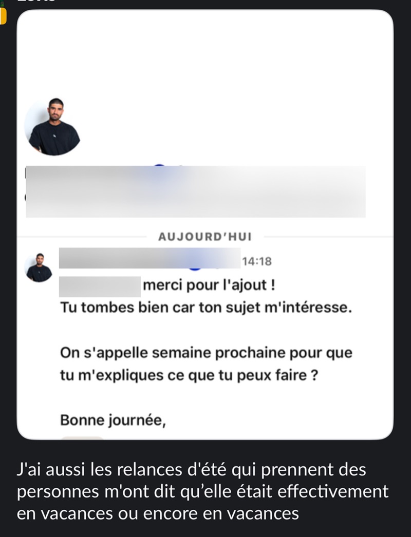 Message d'un client de Profile Glow Up